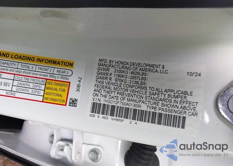 2025 Honda Accord Hybrid Sport-L from USA, damaged, VIN 1HGCY2F75SA013699